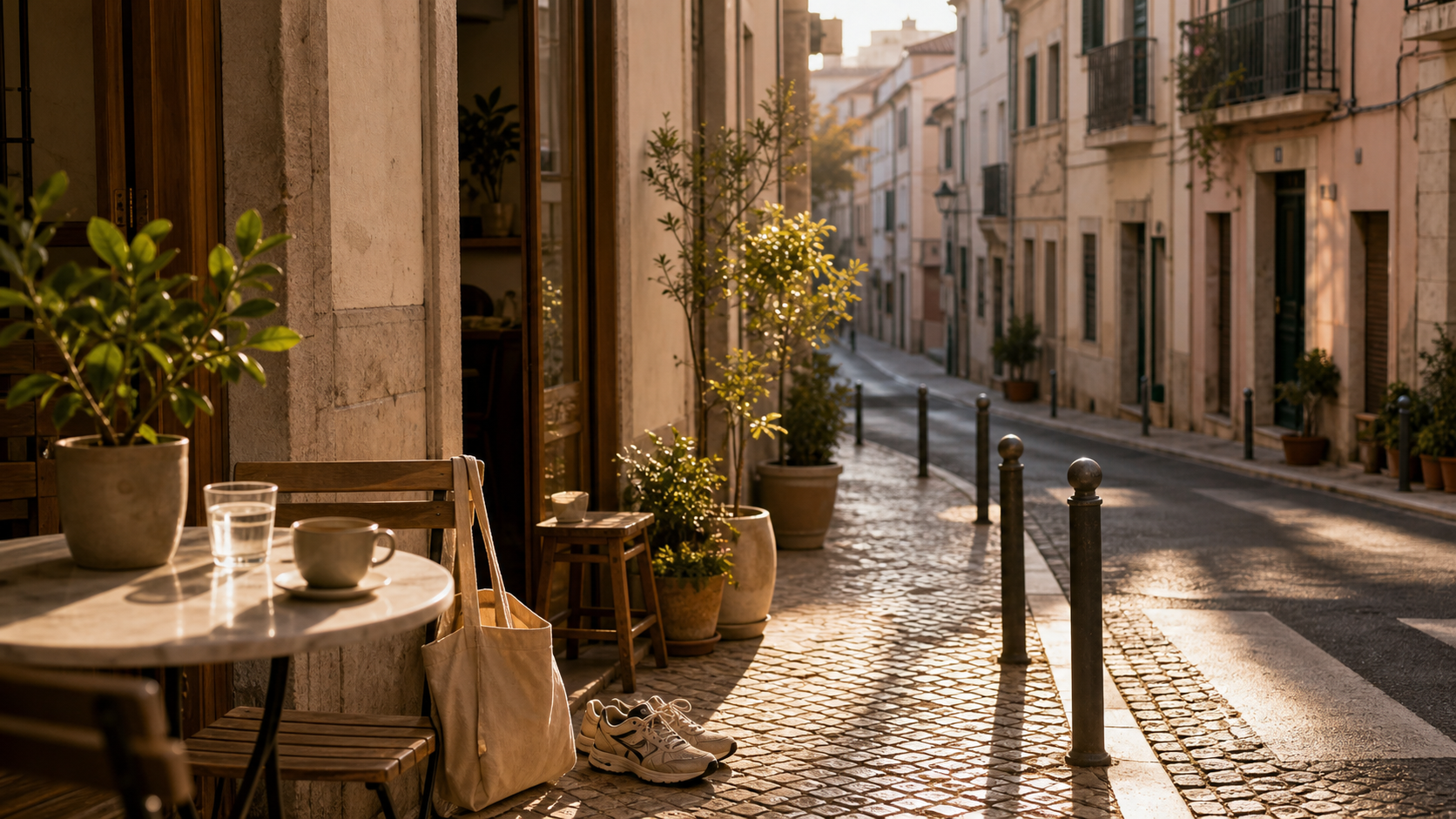 Pequeno-almoço numa rua tranquila no centro de Lisboa